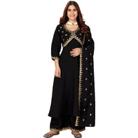 Granthva Fab Women's Silk Embroidered Anarkali Kurta with Palazzos and Dupatta (GF-6167-S_Black)