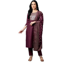 KLOSIA Women Embroidery Kurta and Pant Set with Dupatta (Medium) Purple