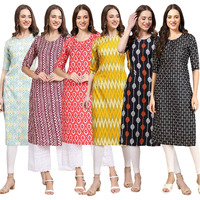 Pinkmint Women's Crepe Digital Print Straight Kurta [Pack of 6] (CCP-343-347-346-329-330-362-M)