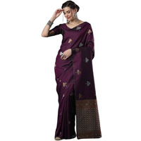 Flosive Woven Beautiful Mix Color Kanjivaram Silk Saree With Zari Weaving (WINE)