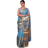 Villagius Embellished Ikkat Handloom Tissue, Silk Blend Saree (FIROZI)