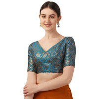 OOMPH! Women's Art Silk Short Sleeve Regular Blouse (rbbl288_Sapphire Blue L)