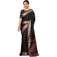 Satrani Women's Dola Silk Banarasi Jacquard Saree with Unstitched Blouse Piece (3894S121N_Black)