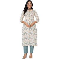 rytras Women's Cotton Printed Straight Kurta with Pant(RYT542,Green,XXL)