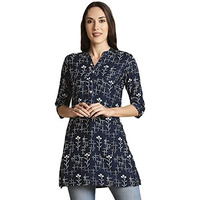 anubhutee Women Navy & White Printed Straight Kurti