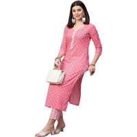 ANNI DESIGNER Women's Cotton Blend Straight Printed Kurta with Pant (Tai Pink_XXL_Pink_XX-Large)