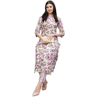 ANNI DESIGNER Women's Cotton Blend Straight Printed Kurta with Pant (Dafiya Purple_S_Purple_Small)