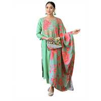 Naixa Women's Firoji Chanderi with Cotton Lining Embroidered Straight Kurta with Chanderi Silk Pant and Crep Silk Printed Dupatta Sets (NX-555-Firoji-XL)