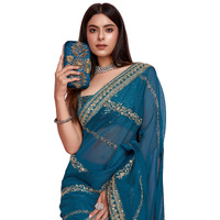 VAIRAGEE Women Soft Organza Teal Saree Pattern Embroidery Border Zari Work With Sequnce Saree (6249)