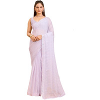 Ekasya Beautiful Women Soft Organza Lilac Color Trendy Sequence Embroidery Work Saree With Unstitched Blouse Peice(E6205_6)