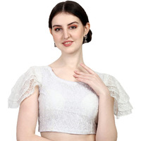 Pujia Mills Women's Shipali Net Work Ruffle Sleeves Readymade Saree Blouse (Shipli Jhumka_White_38)
