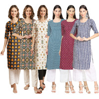 Pinkmint Women's Crepe Digital Print Straight Kurta [Pack of 6](CR-387-383-386-351-355-348-L)