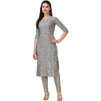 Wedani Women's Cotton Round Neck Casual wear Straight Kurta (KRT514) (Light Grey, Large)