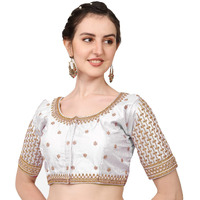 Sumaira Tex Women's Cobra Silk Embroidery Coding Stone Work Half Sleeve Saree Blouse