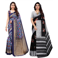 Yashika Women's Combo Art Silk Printed Saree With Blouse Piece Pack Of 2(SWATI NAVY-NAURTA BLACK)