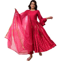 GoSriKi Women's Rayon Blend Anarkali Printed Kurta with Pant & Dupatta (KUNDAVAI Pink-GS_XL_Pink_X-Large)