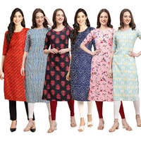 Pinkmint Women's Crepe Digital Print Straight Kurta Pack of 6 [CR-370-331-345-366-339-343-XXL]