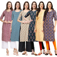 Pinkmint Women's Crepe Digital Print Straight Kurta [Pack of 6] (MJ-347-351-352-335-360-369-M)