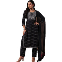 anubhutee Women's Black Ethnic Motifs Zari Work Straight Kurta with Trousers & Dupatta