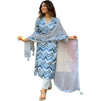 ANNI DESIGNER Women's Cotton Blend Straight Printed Kurta with Pant & Dupatta (Aroor Blue_XXL_Blue_XX-Large)