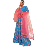 Janasya Women's Blue Crepe Silk Digital Floral Printed Lehenga Choli With Dupatta(SET810-LCD-XL)