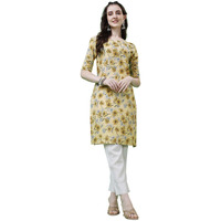 LookMark Women's Crepe Yellow Color Half Sleeve Straight Printed Kurta(AZ-LM-P1-K1124-L)