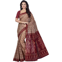 RANI SAAHIBA Women's Pure Cotton Printed Saree Without Blouse Piece (SKR5288_Beige-Maroon)
