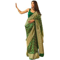 Flosive Women's Kanjivaram Silk Saree With Beautiful Blouse With Zari Border (LIGHT GREEN)