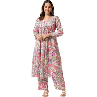 OM SAI LATEST CREATION Cotton Alia Cut Kurta Set for Women | Kurta Set for Women Alia Cut |Ethnic Co Ord Set for Women | (Large, Pink)