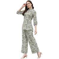 Alvika Green & White Printed Shirt with Palazo co-ord Set