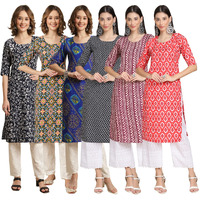 Pinkmint Women's Crepe Digital Print Straight Kurta [Pack of 6](CR-388-383-391-349-347-346-S)