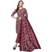 Stylum Women's Floral Printed Cotton Blend Straight Kurta Pant Dupatta Set (KPDTIGERMAROON40_Maroon, L)