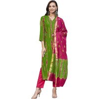 GoSriKi Women's Rayon Straight Printed Kurta with Pant & Dupatta (SIBORI-Methi-NW-GS_M_Green_Medium)