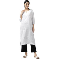 YUFTA Women White Floral Chikankari Kurta_(1230KURWH_L)