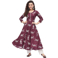 Tissu Women's Rayon Maroon & White Floral Printed A-Line Kurta 2204_Maroon_XS