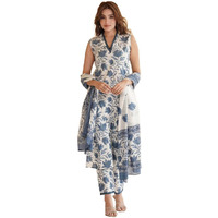 GoSriKi Women's Cotton Blend Printed Straight Kurta with Pant & Dupatta (Root White-GS_4XL_White_XXXX-Large)