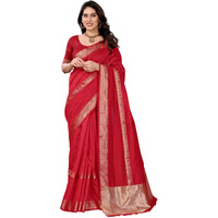 Stylescope Women's Assam Silk Jacquard Bordered Saree With Unstitched Blouse Piece (Barlin Red_Red_Free Size)
