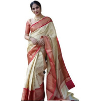 AldwychDesigner Silk Banarasi Kanjivaram Saree With Blouse (Cream)