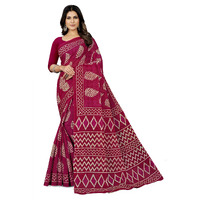 TAMAIRA FASHION Women's Batik Printed Pure Cotton Saree Without Blouse Piece(2458_DarkPink)