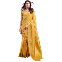 Satrani Women's Cotton Silk Woven Stripe & Jacquard Saree with Unstitched Blouse Piece (3474S5974N_Yellow)