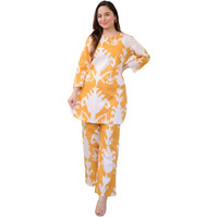 KLOSIA Women Printed Kurta and Pant Set (XX-Large) Yellow White
