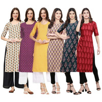 Pinkmint Women's Crepe Digital Print Straight Kurta [Pack of 6](QV-352-355-350-332-335-337-XL)