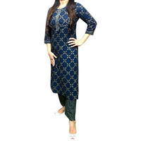 ANNI DESIGNER Women's Polycotton Straight Kurta with Pant (Minhaj Dark Blue_XL_Dark Blue_X-Large)