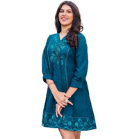 KESUDI Women's Heavy Silk Embroidry Blue Tunic