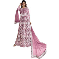 PATLANI Women's Naylon Net Embroiered Full Stitched Gown with Dupatta. Purple