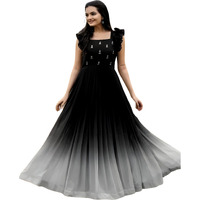 LAZZLY Women's Georgette Anarkali Knee-Length Dress (Pe_Sweety_Black_M, Medium