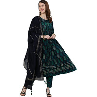 ishin Women's Navy Blue Gotta Patti Anarkali Kurta set With Trouser and Dupatta