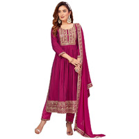 Xomantic Fashion Women's Embroidered Cotton Silk High Side Slit Calf Lenght Straight Kurta | Naira Cut Kurta for Women | Women Straight Kurta (X-Small, Pink)