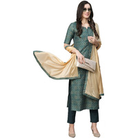 ANNI DESIGNER Women's Cotton Blend Printed Straight Kurta with Pant & Dupatta (EROD-Dark Green_4XL_Dark Green_XXXX-Large)