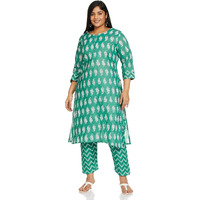 ANNI DESIGNER Women's Cotton Blend Printed Straight Kurta with Pant (Jugnu Green_XL_Green_X-Large)